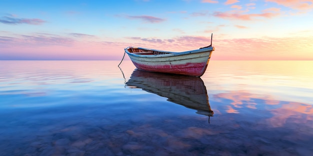 bateau sur la mer au coucher du soleil