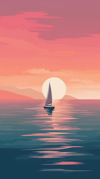 Un bateau sur la mer avec un fond de coucher de soleil.