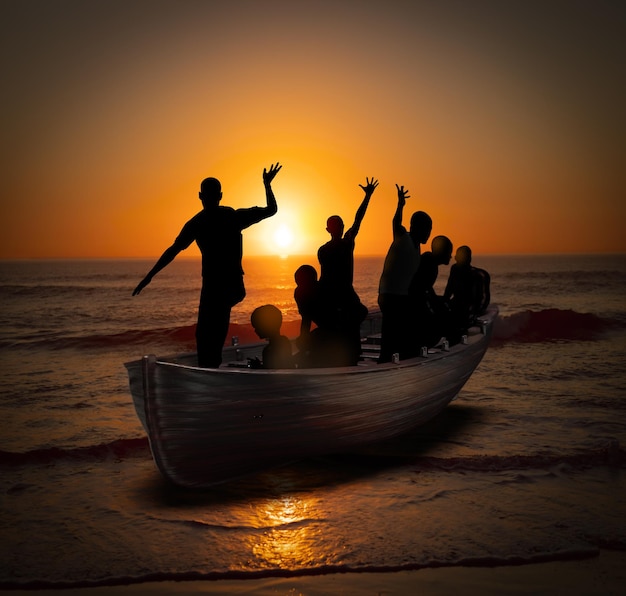 Photo bateau avec des migrants fuyant la guerre