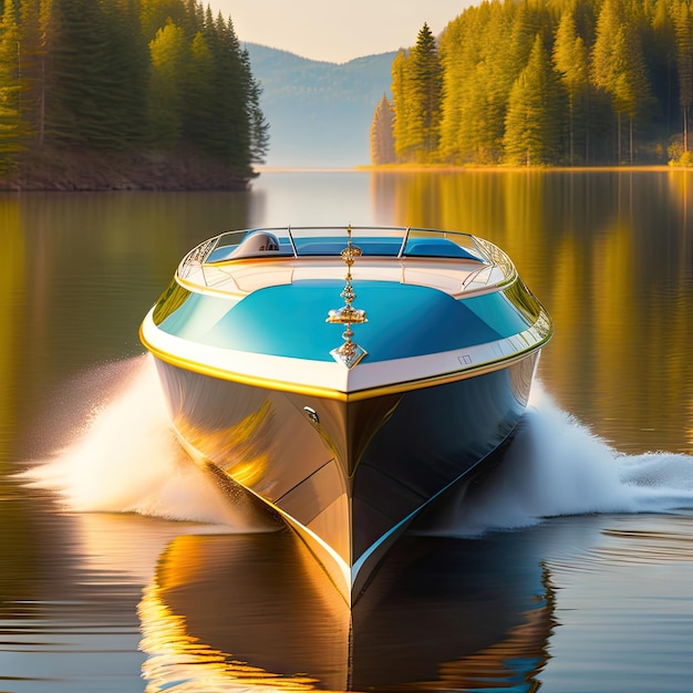 Bateau à moteur rapide dans le lac ou la rivière