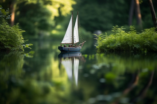 Bateau naviguant sur un lac calme entouré de forêts verdoyantes l'été