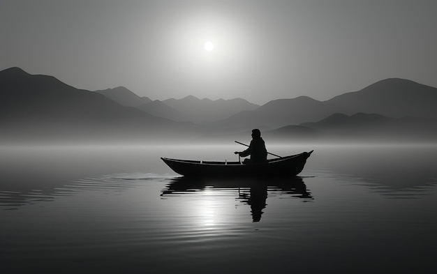 Photo bateau noir et blanc sur l'eau