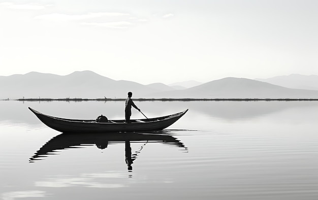 Photo bateau noir et blanc sur l'eau