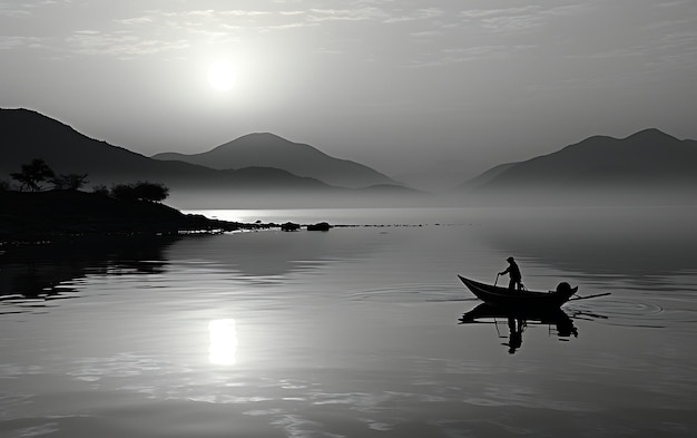 Photo bateau noir et blanc sur l'eau