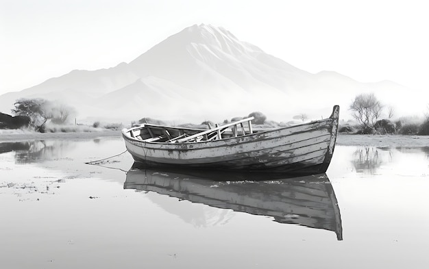 Photo bateau noir et blanc sur l'eau