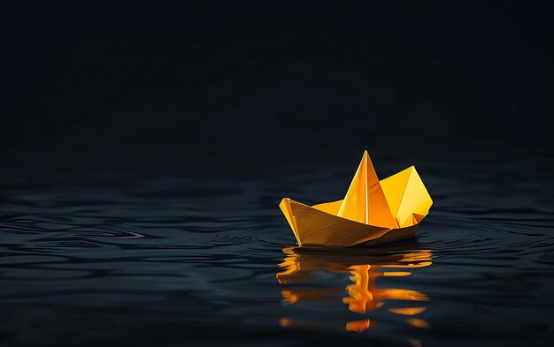 Photo un bateau en papier flotte dans l'eau avec un bateau de papier en arrière-plan