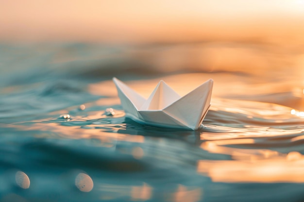 Un bateau en papier nageant dans la mer.