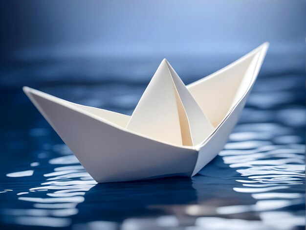 Photo un bateau en papier naviguant sur une surface d'eau bleue