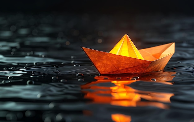 Photo un bateau en papier qui flotte dans l'eau