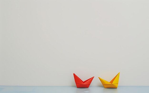 Photo un bateau en papier rouge et jaune avec une voile jaune