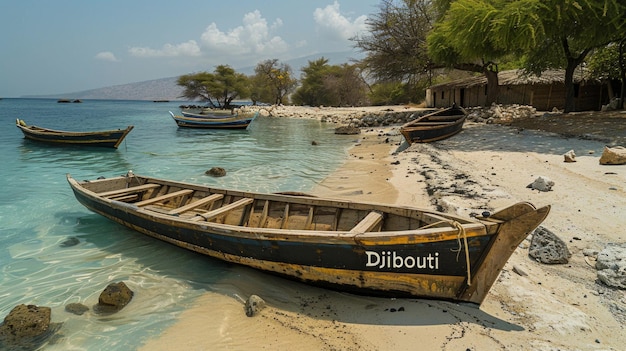 Photo un bateau de pêche abandonné sur la plage de djibouti