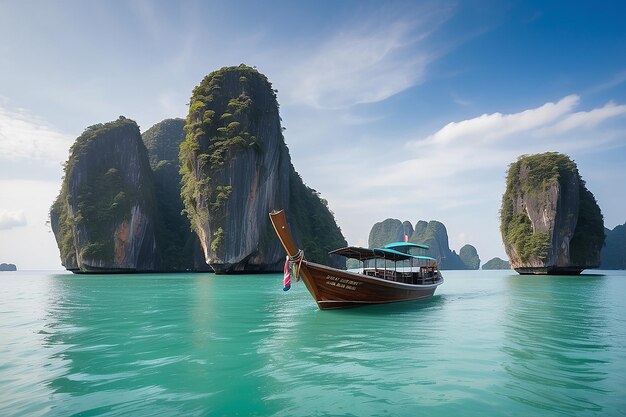 Photo un bateau de pêche au sud de la thaïlande une belle proue incurvée