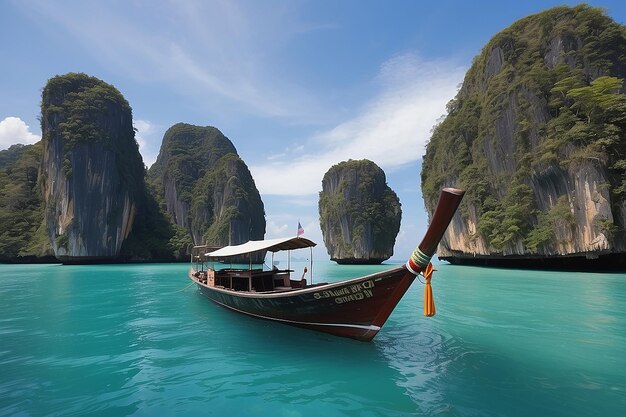 Photo un bateau de pêche au sud de la thaïlande une belle proue incurvée