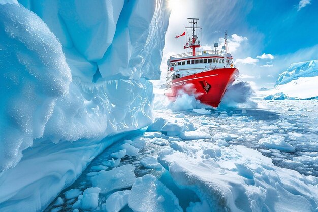 Un bateau de pêche dans la glace de l'Antarctique