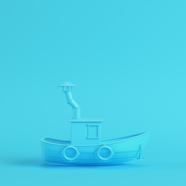 Bateau de pêche sur fond bleu vif