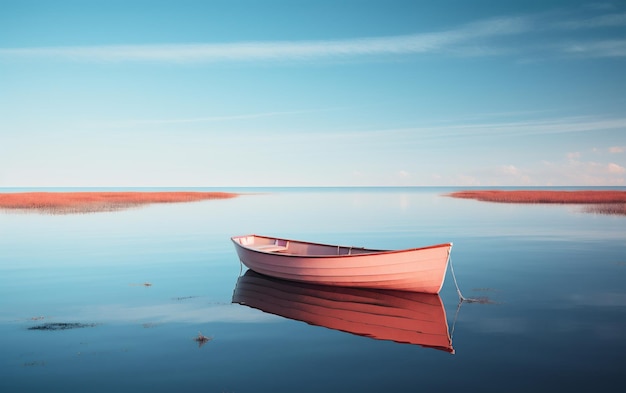 Un bateau de pêche sur le lac le matin Beau paysage