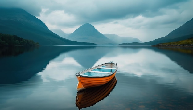 bateau de pêcheur saanen dans un lac dans les montagnes