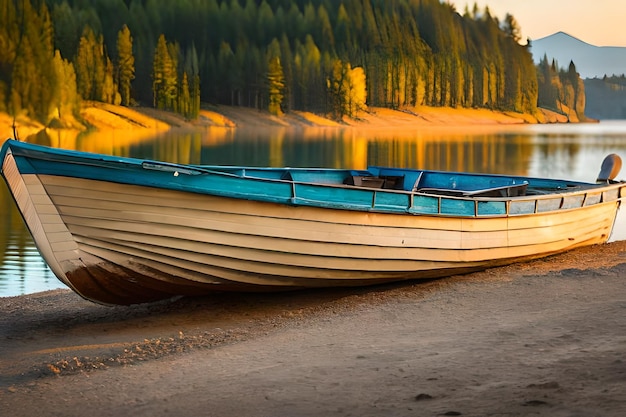 un bateau peint en bleu et blanc