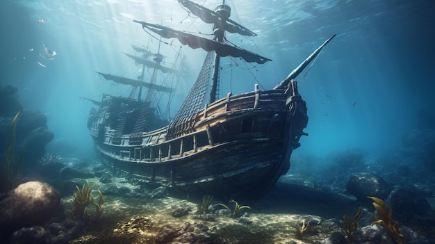 bateau pirate coulé sous l'eau
