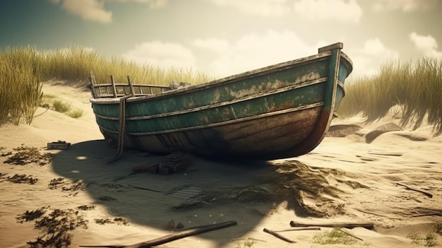 Bateau sur la plage Générative Ai