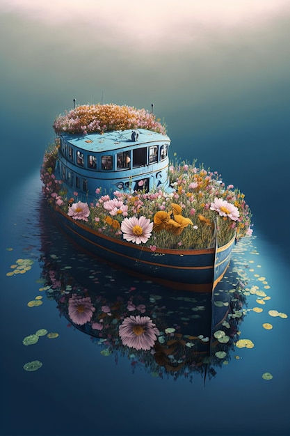 Bateau plein de fleurs sur l'eau