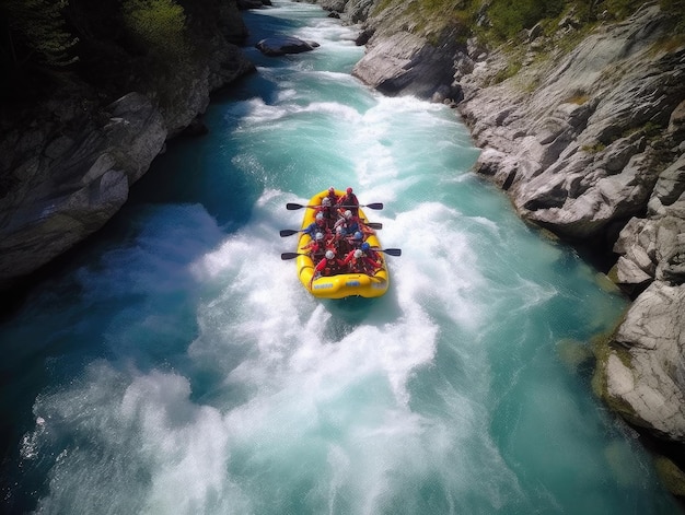 Un bateau de rafting avec le mot blanc dessus