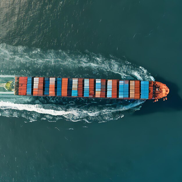 un bateau avec un récipient bleu et rouge qui dit " un fruit " sur le côté