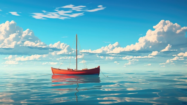 Bateau rouge sur le fond de la mer bleue vacances d'été actives