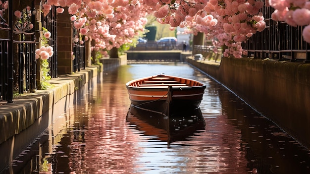 un bateau solitaire glissant silencieusement à travers la fleur générée par Ai