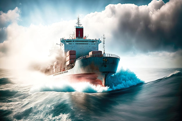 Un bateau à vapeur chargé marche sur une surface de mer lisse logistique commerciale mondiale