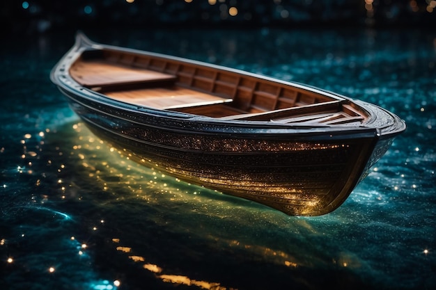 Un bateau vide et solitaire au milieu de la mer Un petit bateau de pêche dans l'océan Un beau paysage nocturne
