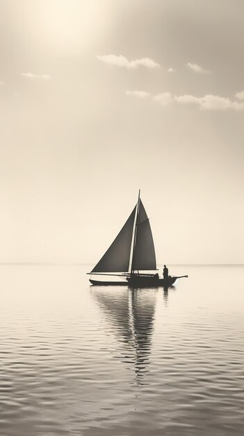 Photo le bateau à voile traditionnel dhow naviguant sur l'horizon de la mer photo vintage monochromatique noir et blanc