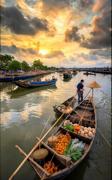 Photo des bateaux en bois sur la rivière thu bon hoi an hoian vietnam