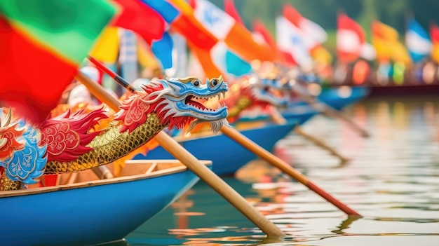 Bateaux sur l'eau avec des drapeaux dessus