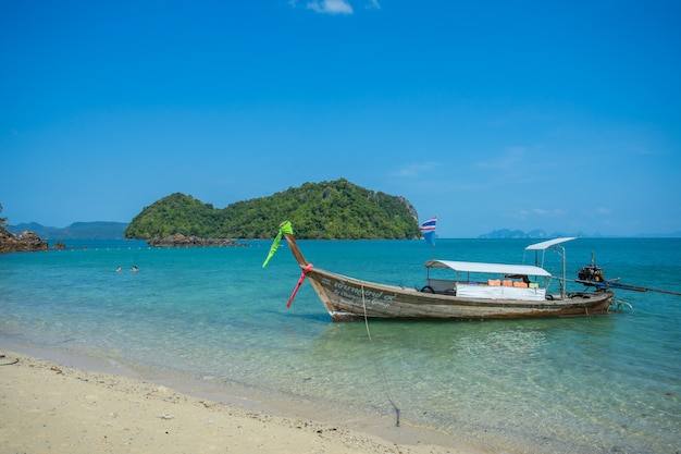 Les bateaux Longtail ancrés à l&#39;île dans la province de Krabi Thailan