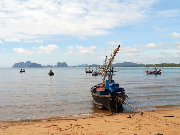 Bateaux de pêche amarrés le long de la plage