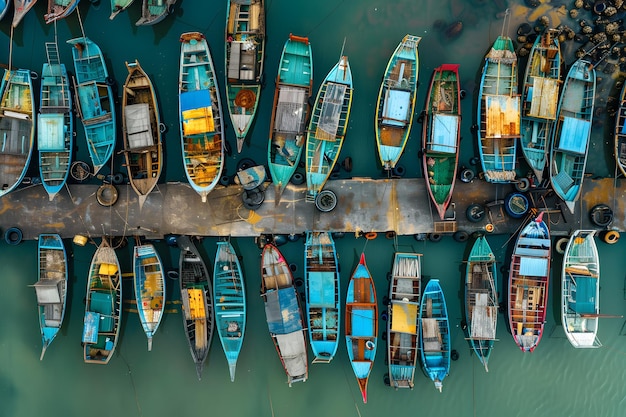 Des bateaux de pêche en mer Vue supérieure des bateaux de pêche