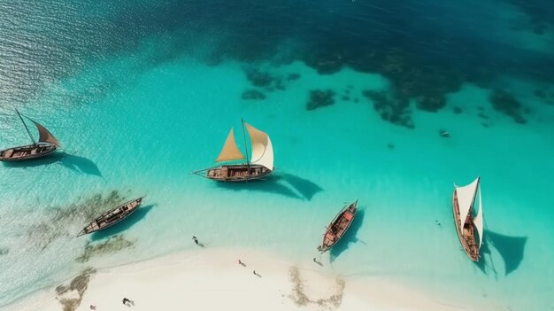 Bateaux sur une plage tropicale à zanzibar