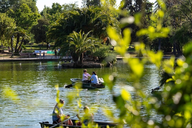 Bateaux à rames sur l'étang dans le parc Ciutadella Barcelone Espagne