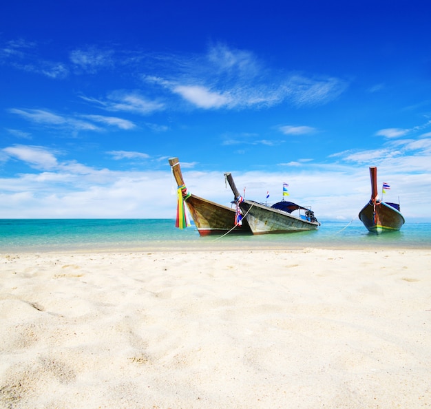 Bateaux traditionnels en bois au bord de la mer