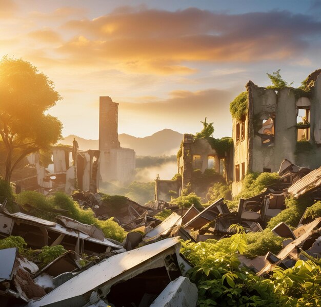 Photo un bâtiment avec un arbre qui pousse sur le dessus