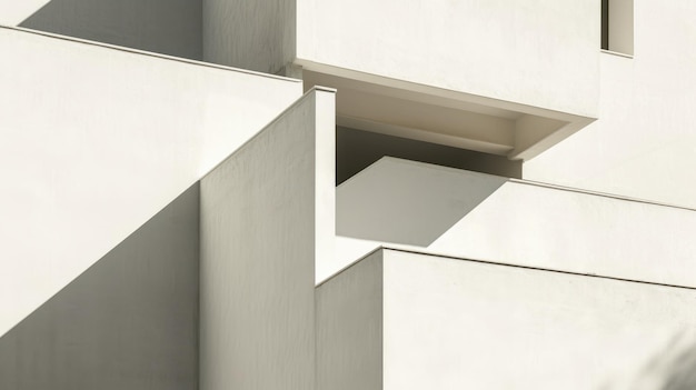 Bâtiment architectural minimal avec de l'ombre et de la lumière contre un mur blanc aig