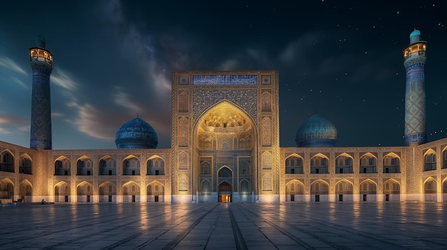 Le bâtiment et l'architecture complexes de la mosquée la nuit