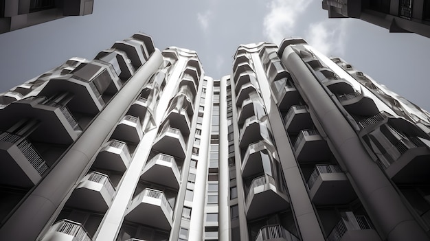 Un bâtiment avec des balcons et un ciel bleu