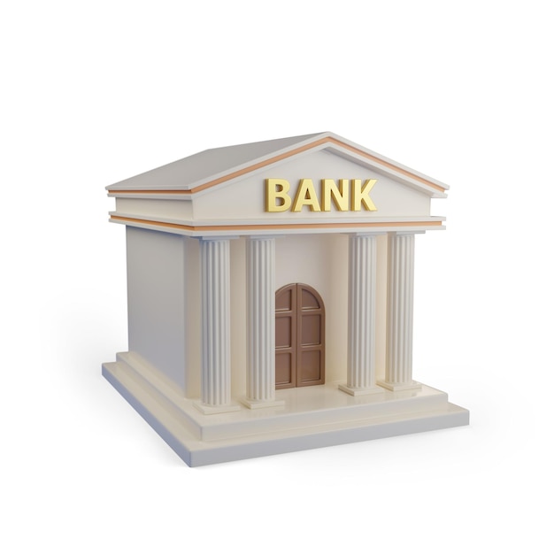 Bâtiment de banque isolé sur fond blanc illustration 3D