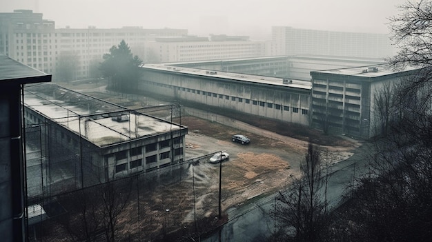 Un bâtiment avec beaucoup de fenêtres et un panneau qui dit "pas de parking"