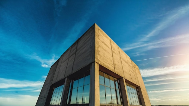 Bâtiment en béton gris sous le ciel bleu