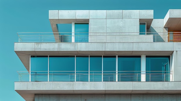 Bâtiment blanc avec des fenêtres orange et bleue