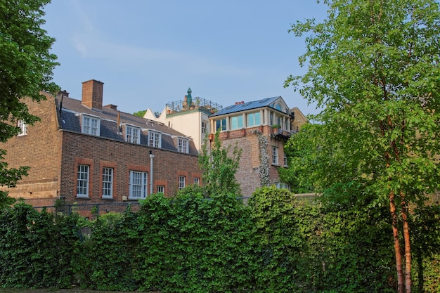 Bâtiment en brique avec lierre vert à Bankside à Londres au Royaume-Uni