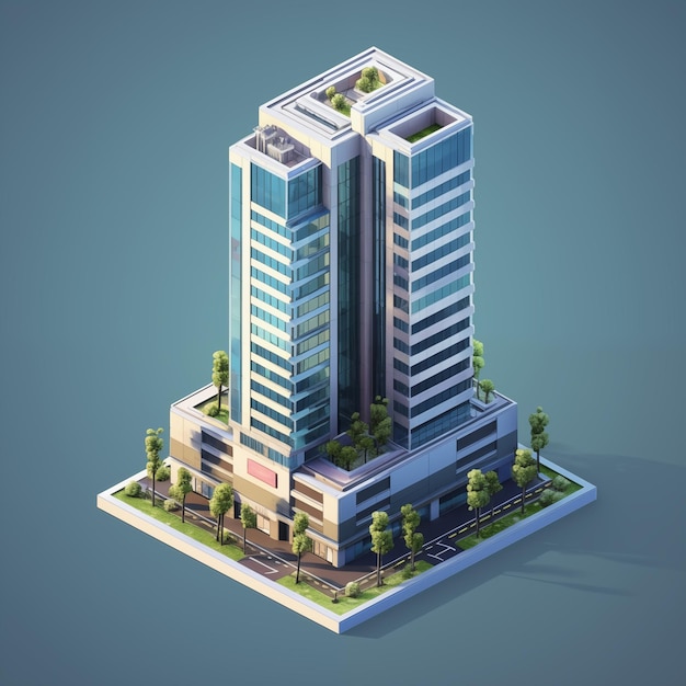 Bâtiment de bureaux gratte-ciel isométrique appartement moderne conception 3D par générative Ai
